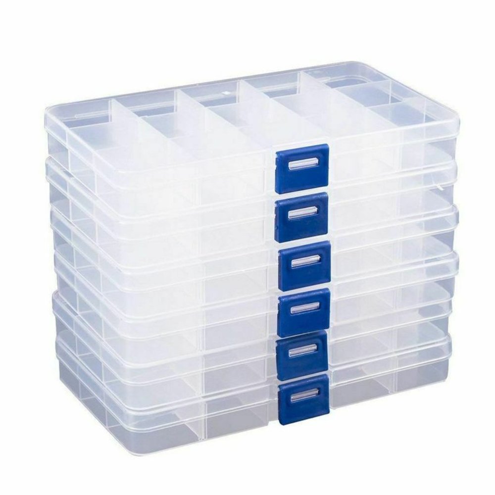 Clear Jewelry Box 6-Pack Plastic Bead Storage Container Earrings